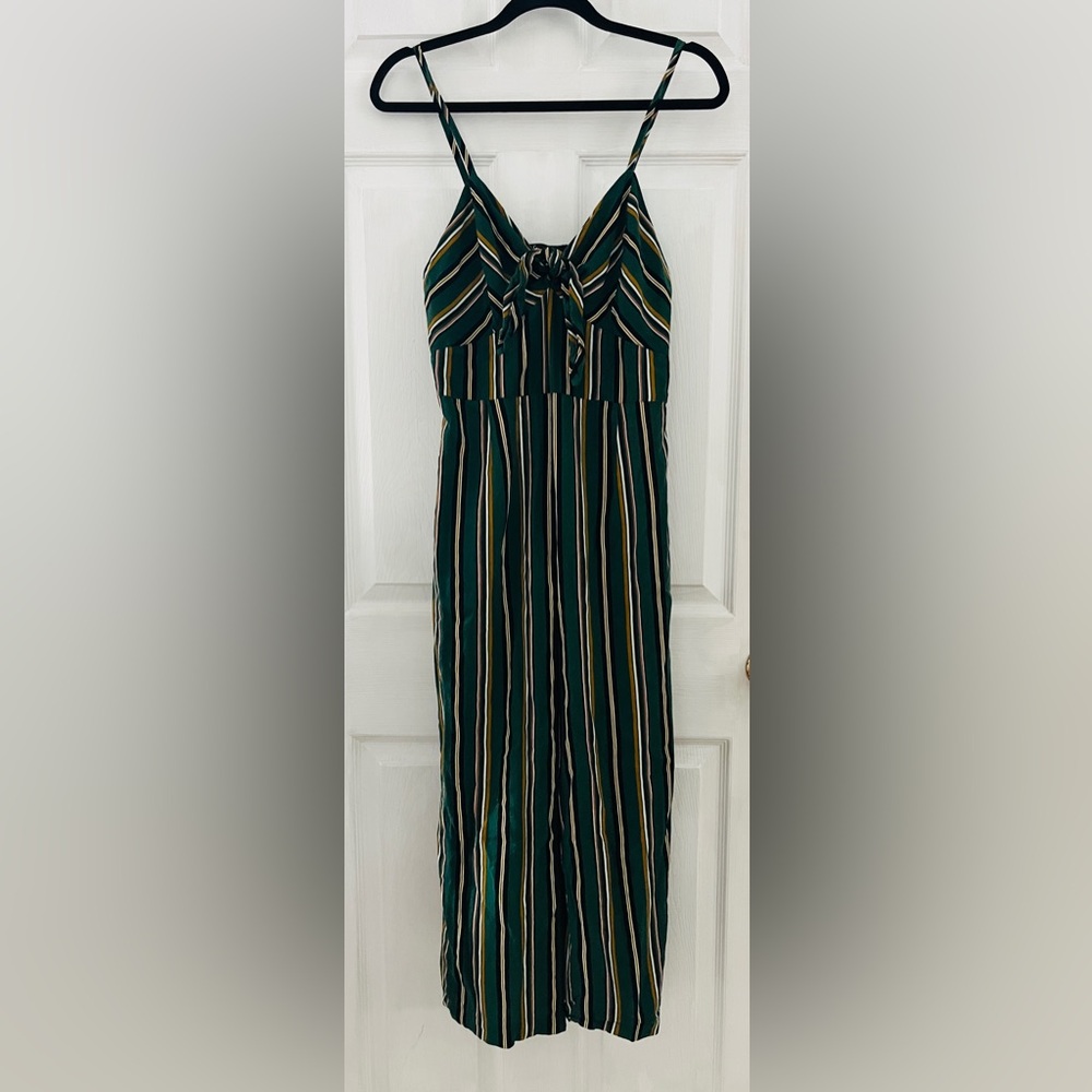 Sweet Rain Striped Linen Jumpsuit Women’s Size Large L Green Black Yellow
